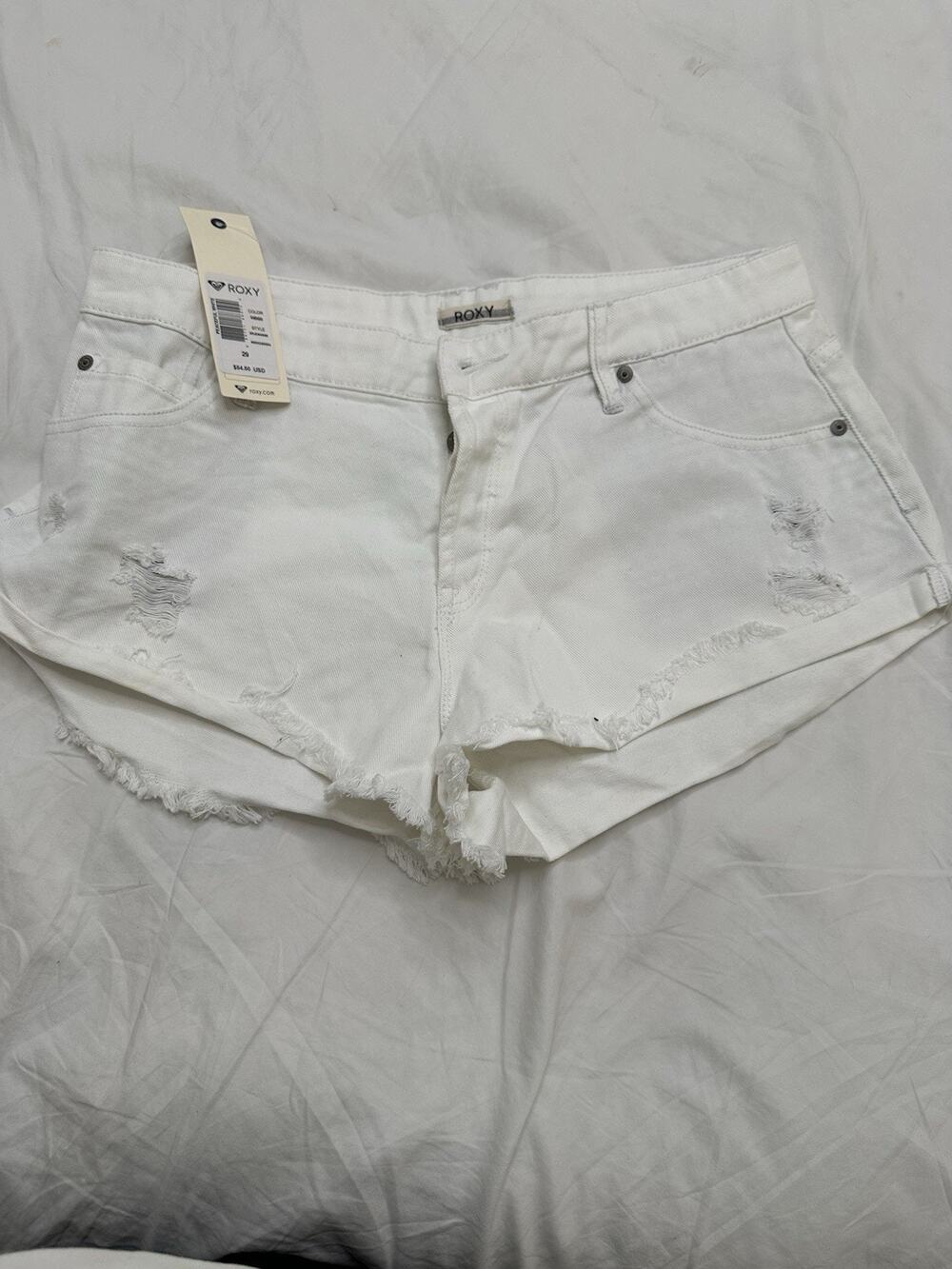NWT Roxy Y2K White Distressed Denim Shorts Women’s Size 29 Raw Hem Summer